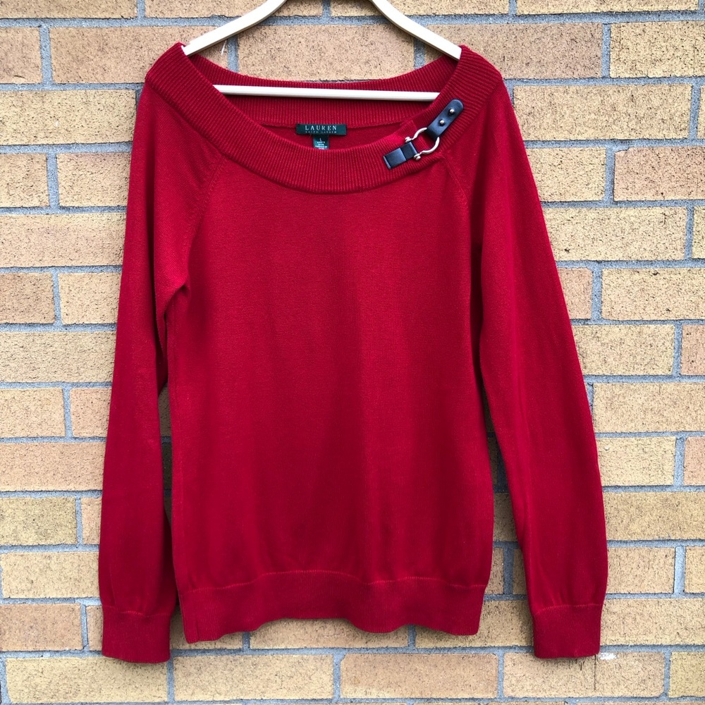Lauren Ralph Lauren red sweater with buckle detail Green label Pullover Med-lrg